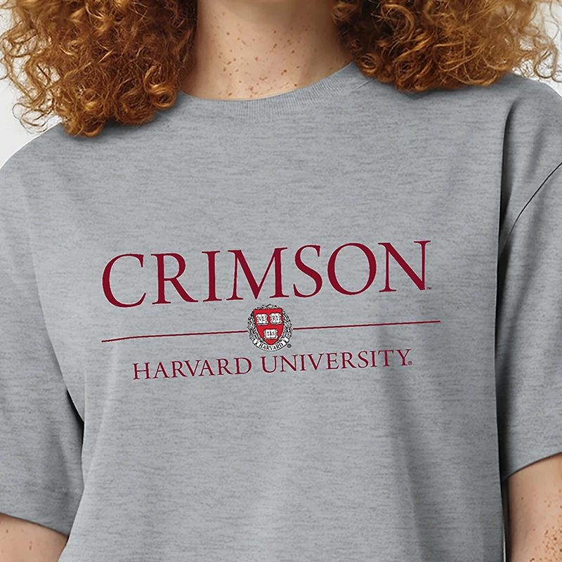 Women's Champion Gray Harvard Crimson Waist Length Wordmark T-Shirt