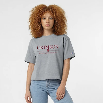 Women's Champion Gray Harvard Crimson Waist Length Wordmark T-Shirt