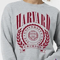 Women's Champion  Heather Gray Harvard Crimson Academic Crest Powerblend Crewneck Sweatshirt