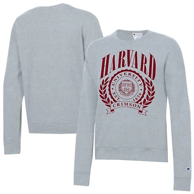 Women's Champion  Heather Gray Harvard Crimson Academic Crest Powerblend Crewneck Sweatshirt