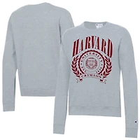 Women's Champion  Heather Gray Harvard Crimson Academic Crest Powerblend Crewneck Sweatshirt
