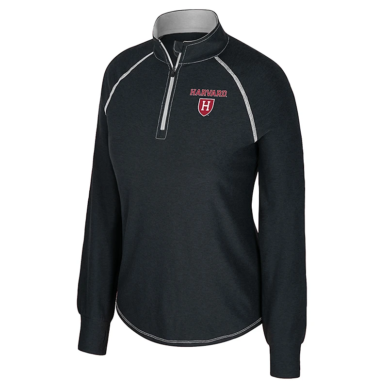 Women's Colosseum Black Harvard Crimson Bikram Raglan Quarter-Zip Top
