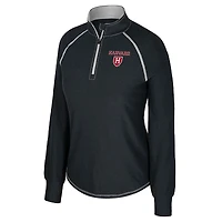Women's Colosseum Black Harvard Crimson Bikram Raglan Quarter-Zip Top