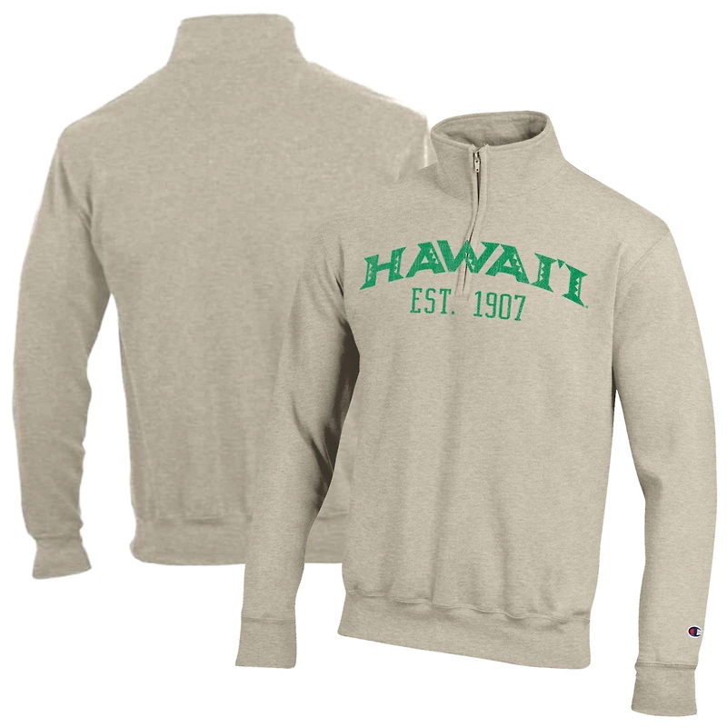 Men's Champion Cream Hawaii Rainbow Warriors Established Date Quarter-Zip Pullover