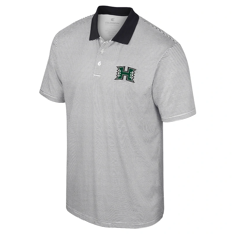 Men's Colosseum White Hawaii Athletics Print Stripe Polo