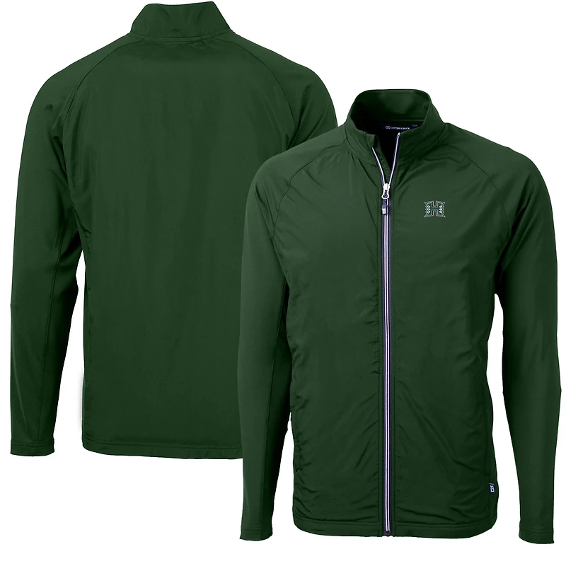 Men's Cutter & Buck Green Hawaii Warriors Adapt Eco Knit Hybrid Recycled Full-Zip Jacket