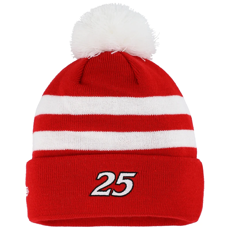Bonnet en tricot à revers Scarlet Ken Schrader Bud King of Beers New Era pour hommes avec pompon