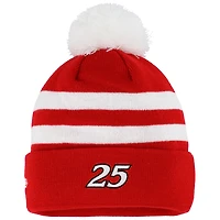 Bonnet en tricot à revers Scarlet Ken Schrader Bud King of Beers New Era pour hommes avec pompon
