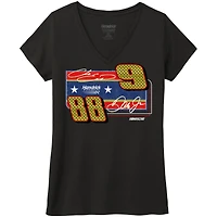 T-shirt noir à col en V tri-mélangé Hendrick Motorsports pour femmes