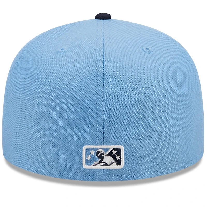 Casquette ajustée 59FIFTY Hillsboro Hops Marvel x Minor League New Era pour homme, bleu clair/bleu marine