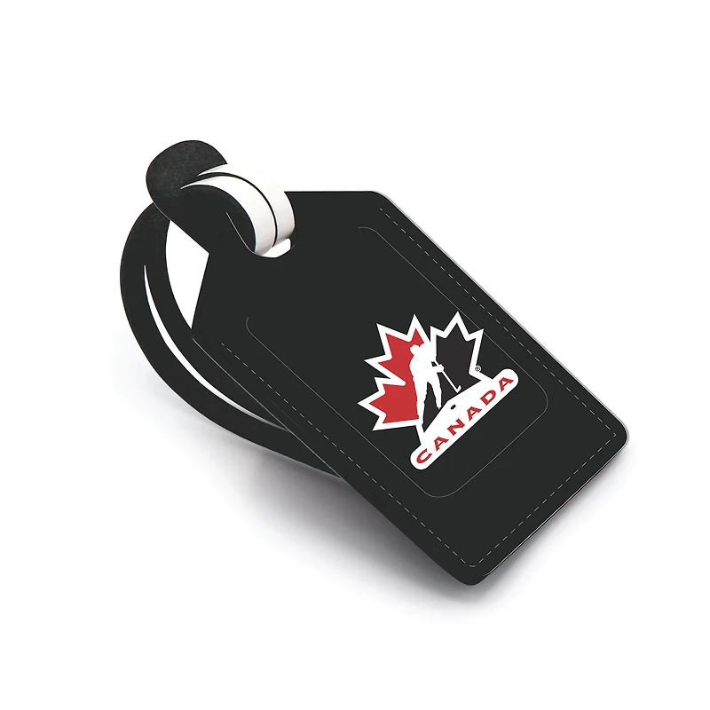 Étiquette de bagage en cuir personnalisée de Hockey Canada, noire