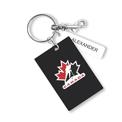 Étiquette de sac rectangulaire en cuir personnalisée hockey noir Canada