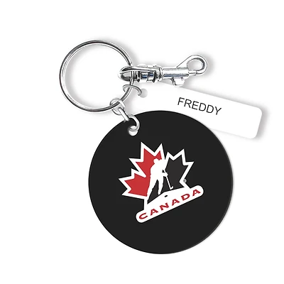 Étiquette de sac ronde en cuir personnalisée White Hockey Canada