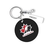 Étiquette de sac ronde en cuir personnalisée White Hockey Canada