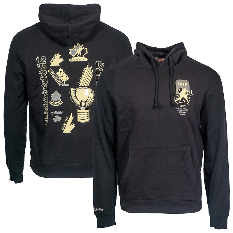 Men's Mitchell & Ness Black Hockey Canada 2025 IIHF World Junior Championship 20-Time Champions Pullover Sweatshirt
