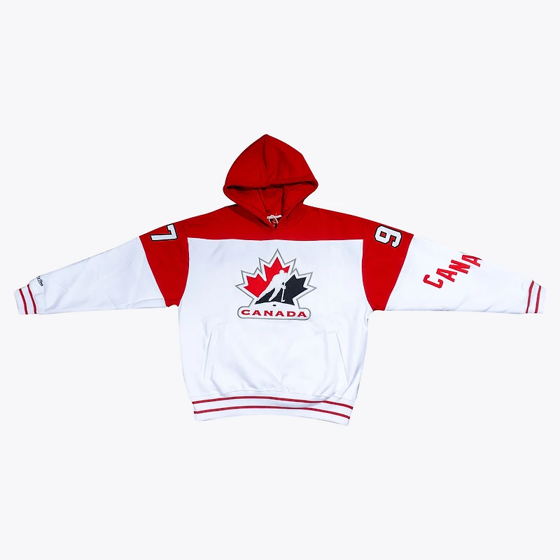 Sweat à capuche en polaire Mitchell & Ness Connor McDavid blanc pour homme, avec nom et numéro de Hockey Canada