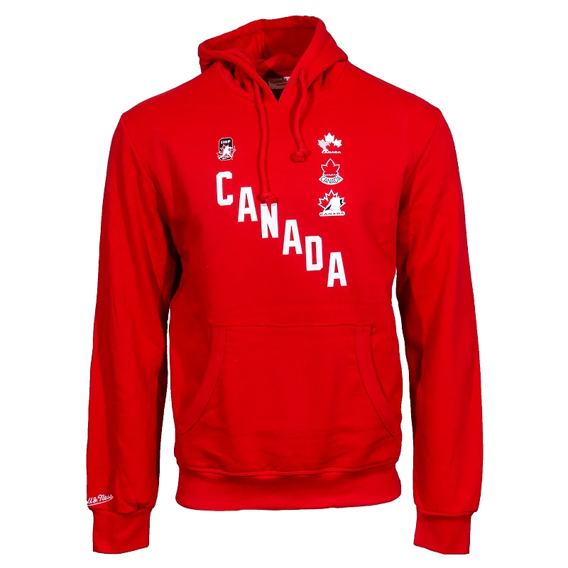 Chandail à capuchon en diagonale pour homme Mitchell & Ness Red Hockey Canada IIHF World Junior Championship