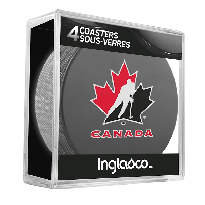 The Sports Vault Hockey Canada Ensemble de quatre dessous de verre en forme de rondelle