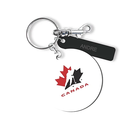 White Hockey Canada Personalized Leather Round Bag Tag