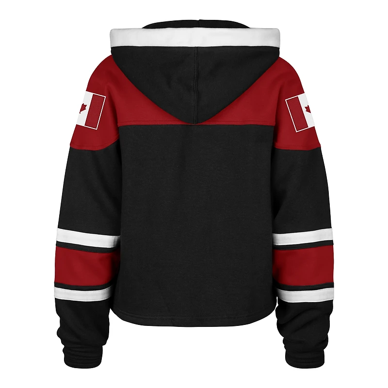 Women's '47 Black Hockey Canada Cropped Superior Lacer Pullover Hoodie