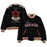 Women's SPORTS CLUB ATELIER  Black Hockey Canada Leaf & Legacy Full-Snap Varsity Bomber Jacket