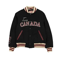 Women's SPORTS CLUB ATELIER  Black Hockey Canada Leaf & Legacy Full-Snap Varsity Bomber Jacket