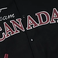 Women's SPORTS CLUB ATELIER  Black Hockey Canada Leaf & Legacy Full-Snap Varsity Bomber Jacket