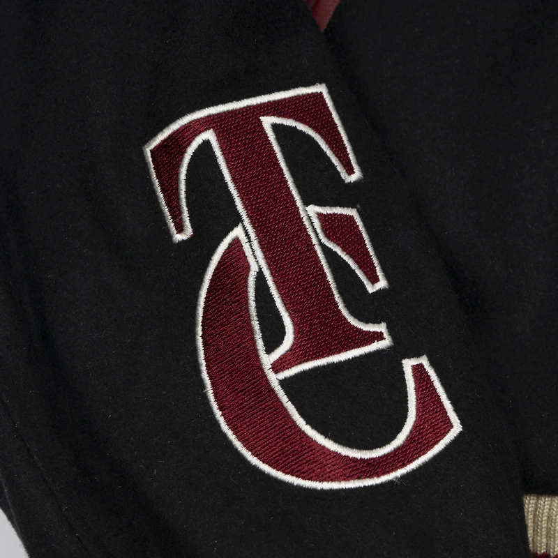 Women's SPORTS CLUB ATELIER Black Hockey Canada Leaf & Legacy Full-Snap Varsity Bomber Jacket