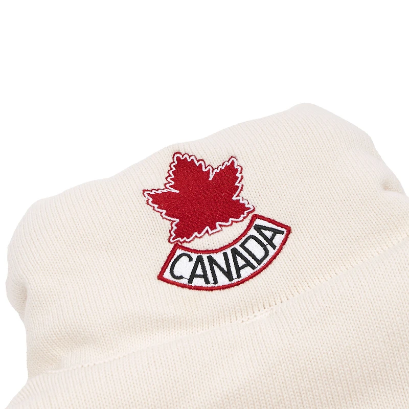 Veste d'hiver en maille zippée intégrale couleur crème de l'atelier SPORTS CLUB ATELIER pour femmes, Hockey Canada.