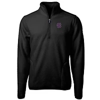 Men's Cutter & Buck Black Holy Cross Crusaders Big Tall Cascade Eco Sherpa Fleece Quarter-Zip Jacket