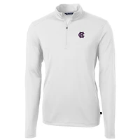 Men's Cutter & Buck White Holy Cross Crusaders Big Tall Virtue Eco Pique Recycled Quarter-Zip Pullover Top