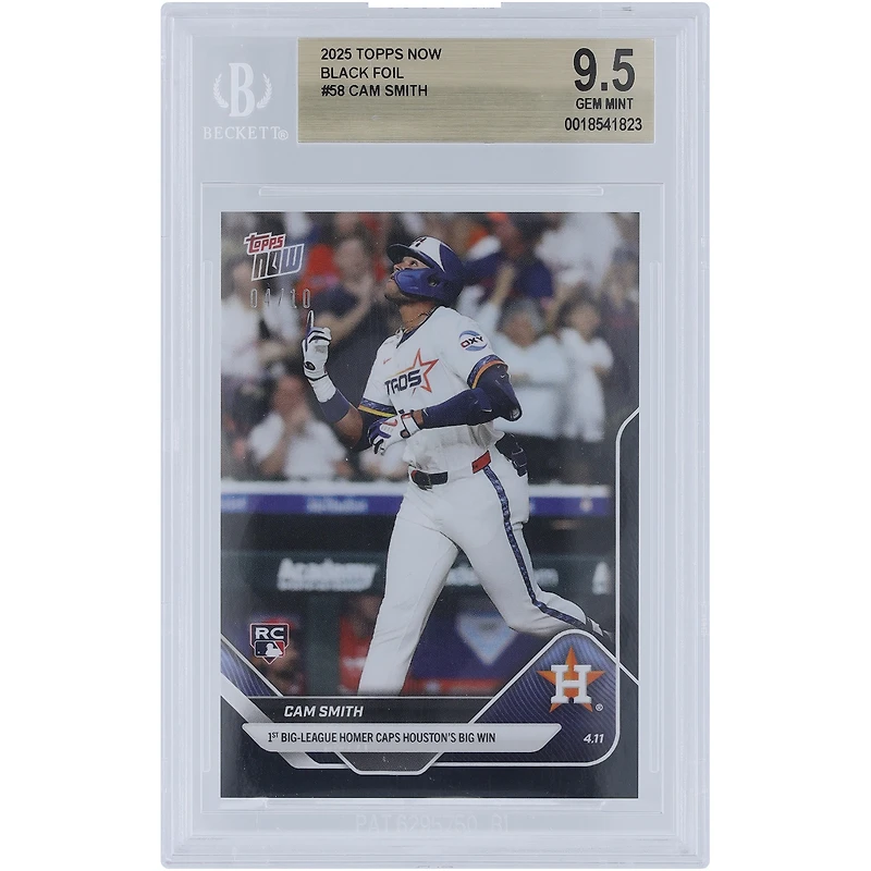 Cam Smith Houston Astros 2025 Topps Now 1st Big League Homer Caps Houston's Big Win Black Foil #58 #4/10 BGS Authenticated 9.5 Rookie Card