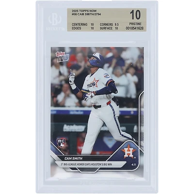 Carte recrue Cam Smith, Houston Astros, 2025 Topps Now : 1er circuit en Ligue majeure qui couronne la grande victoire de Houston - 58 - Authentifiée BGS - Notes : 10, 9,5, 10, 10