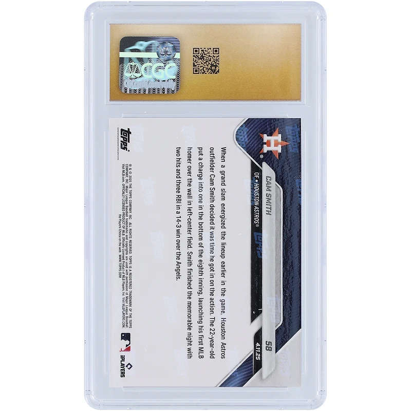 Cam Smith Houston Astros 2025 Topps Now 1st Big League Homer Caps Houston's Big Win #58 CGC Authenticated Pristine 10 Rookie Card