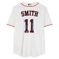 Maillot réplique blanc Nike autographié par Cam Smith des Astros de Houston avec inscription « Débuts en MLB le 27/03/2025 »
