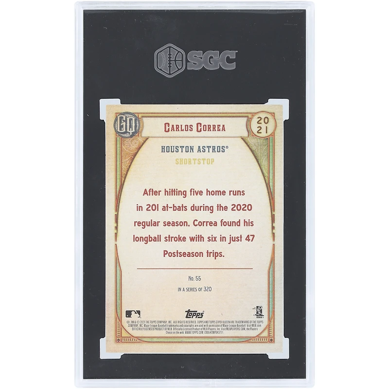 Carlos Correa Houston Astros 2021 Topps GQ Mask Up #55 SGC Authenticated 9.5 Card