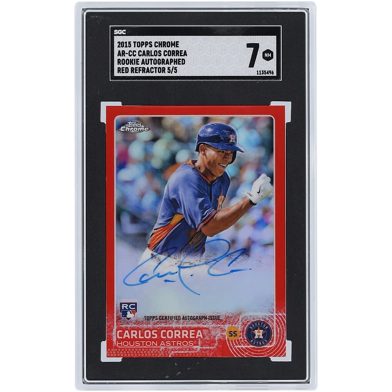 Carlos Correa Houston Astros Autographed 2015 Topps Chrome Red Refractor #AR-CC #5/5 SGC Authenticated 7 Rookie Card