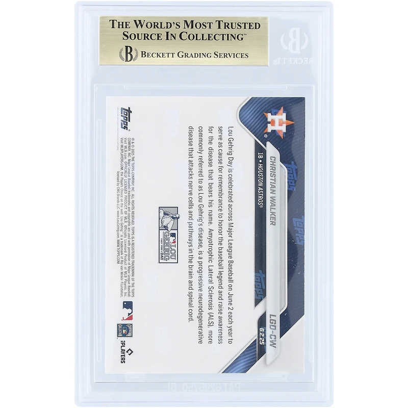 Carte Christian Walker Houston Astros 2025 Topps Now Lou Gehrig Day #LGD-CW Authentifiée BGS 10 - Sous-notes 9,5, 10, 10