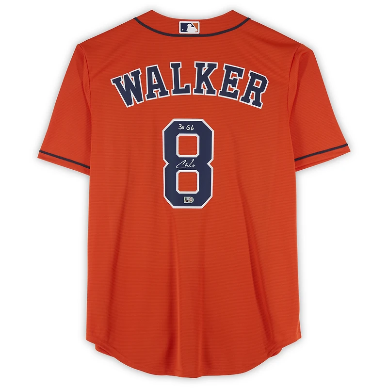 Maillot réplique Nike orange autographié par Christian Walker des Astros de Houston avec inscription « 3x GG »