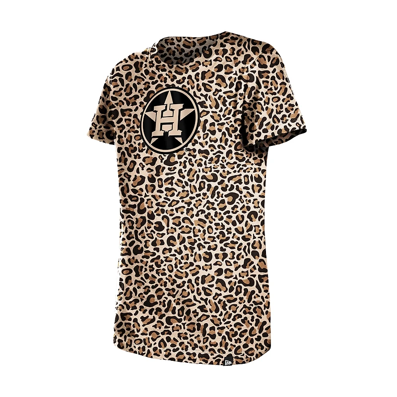 T-shirt New Era marron à motif léopard des Houston Astros pour jeunes filles