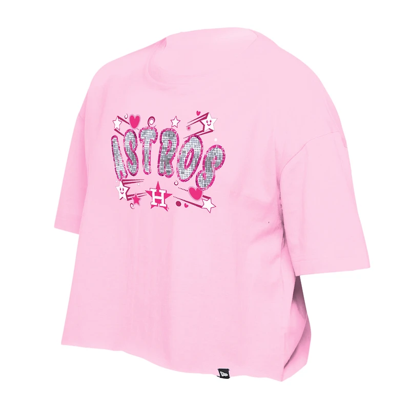 Girls Youth New Era Light Pink Houston Astros Flip Sequin Team T-Shirt