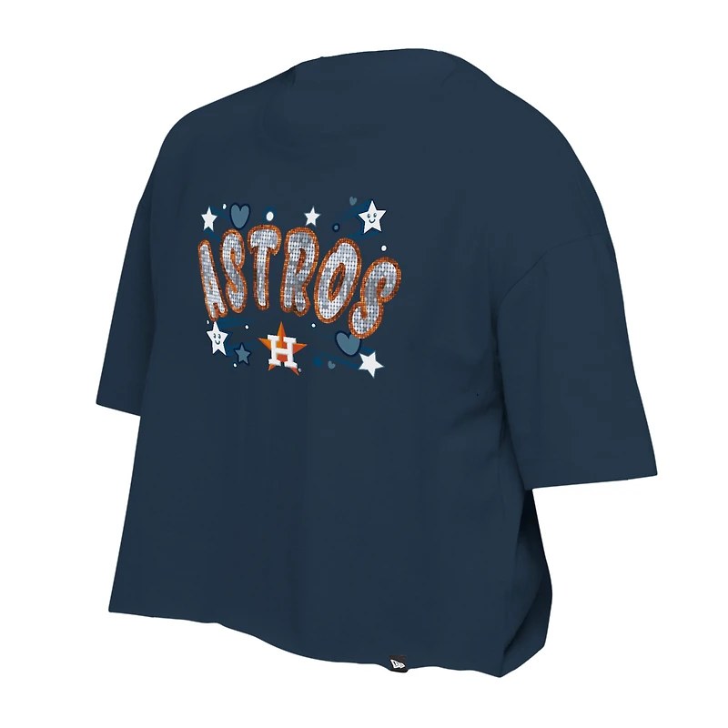 Girls Youth New Era Navy Houston Astros Flip Sequin Team T-Shirt