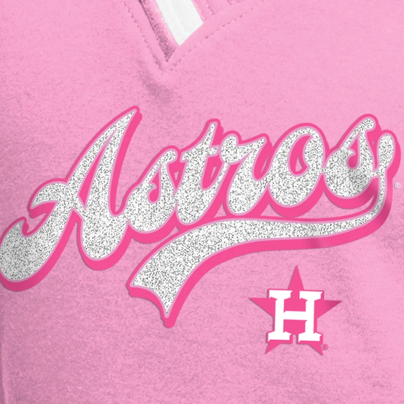T-shirt raglan à col en V rose pour jeunes filles des Astros de Houston, « Maman et moi » New Era