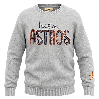 Girls Youth Soft as a Grape  Heather Gray Houston Astros Nantucket Sequin Fleece Crewneck Sweatshirt