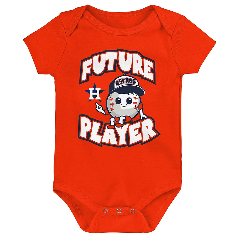 Lot de trois bodys pour bébé orange/bleu marine/blanc Houston Astros Minor League Player