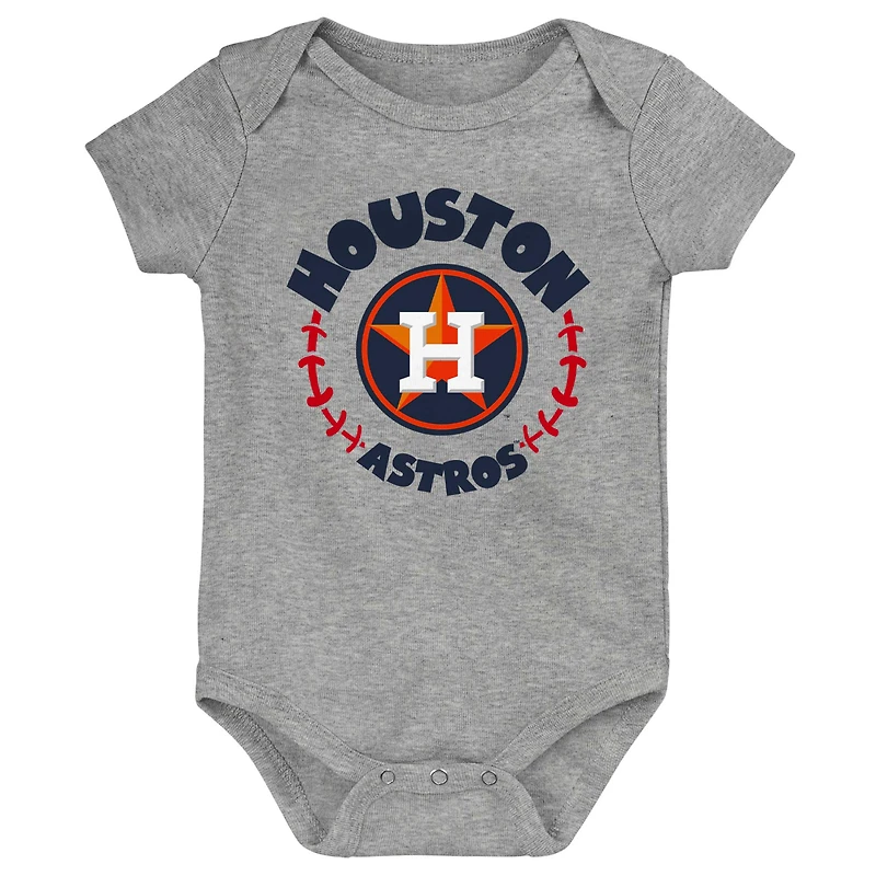 Lot de 3 bodys orange/blanc/gris chiné Houston Astros Biggest Little Fan pour bébé