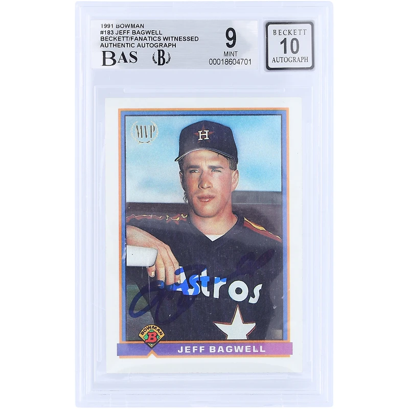 Jeff Bagwell Houston Astros Autographed 1991 Bowman #183 Beckett Fanatics Witnessed Authenticated / Rookie Card