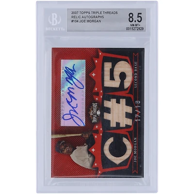 Carte relique authentifiée 8,5" Topps Triple Threads 2007 autographiée par Joe Morgan des Houston Astros, utilisée lors du match, n° TTRA-104 n° 17/18 BGS