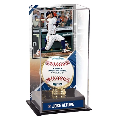 Vitrine de présentation des gants dorés des Astros de Houston de Jose Altuve avec image