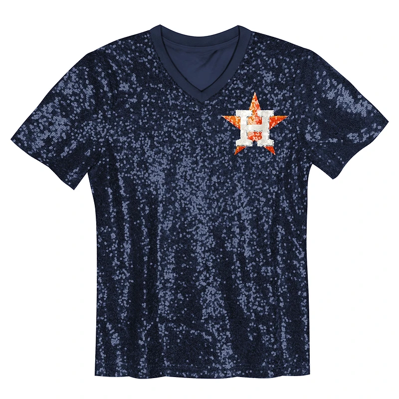 Haut à col en V sequins bleu marine avec nom et numéro des Astros de Houston pour juniors Jose Altuve